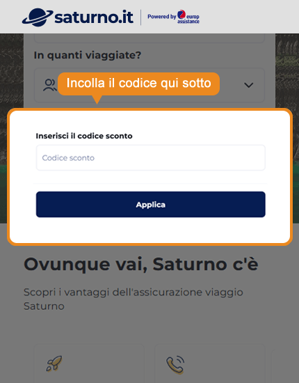 Dove inserire il codice sconto Saturno.it