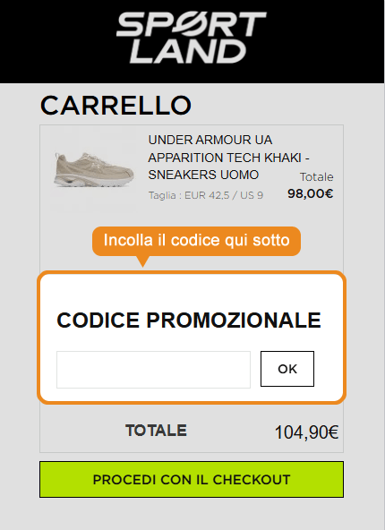 Dove inserire il codice sconto Sportland