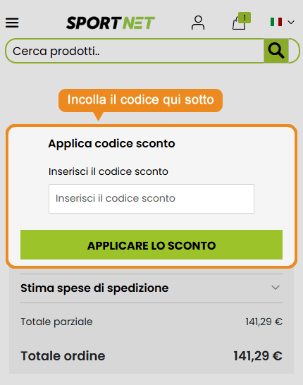 Dove inserire il codice sconto Sportnet