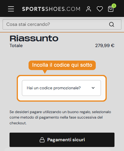 Dove inserire il codice sconto SportsShoes
