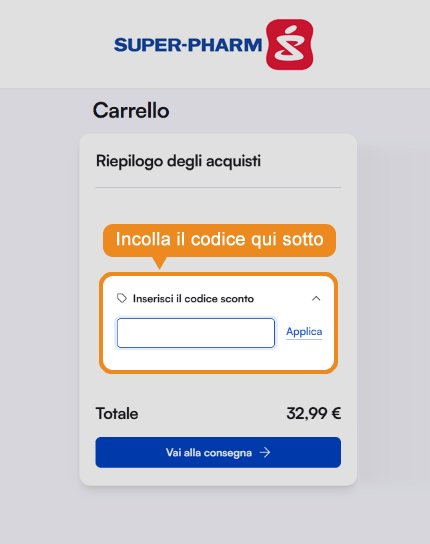 Dove inserire il codice sconto Super-Pharm