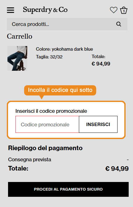 Dove inserire il codice sconto Superdry