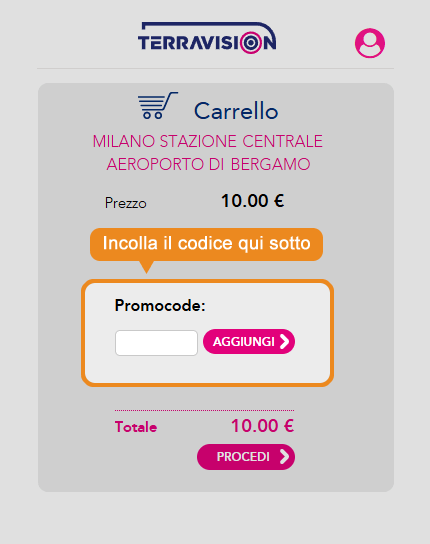 Dove inserire il codice sconto Terravision