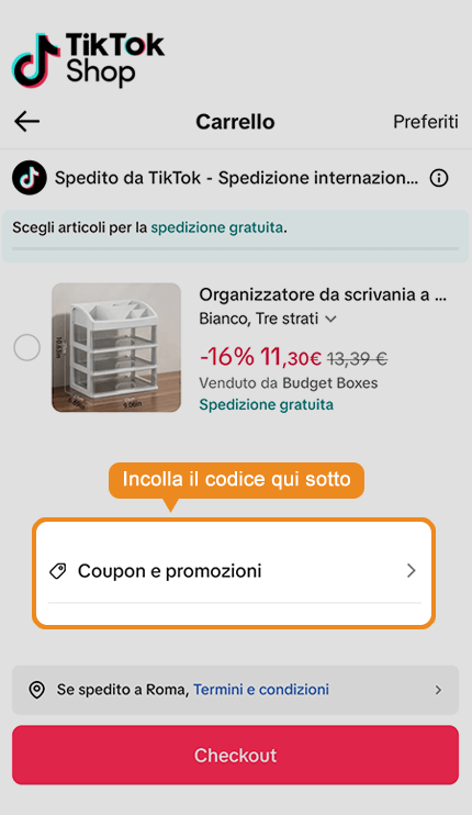 Dove inserire il codice sconto TikTok Shop
