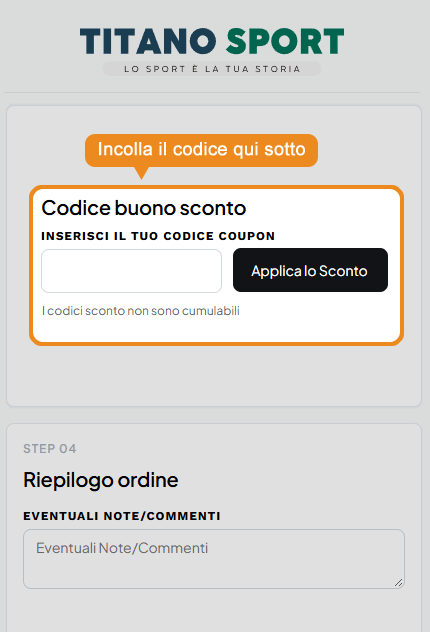 Dove inserire il codice sconto Titano Sport