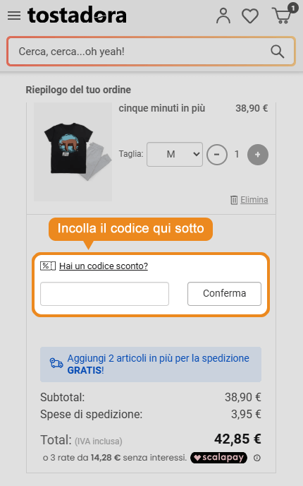 Dove inserire il codice sconto Tostadora