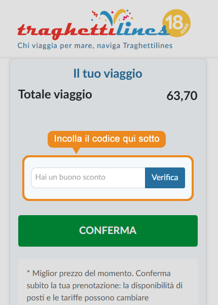 Dove inserire il codice sconto Traghettilines