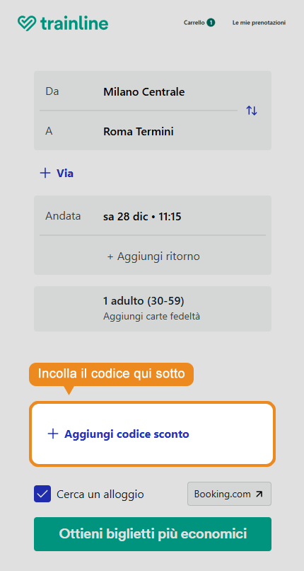 Dove inserire il codice sconto Trainline