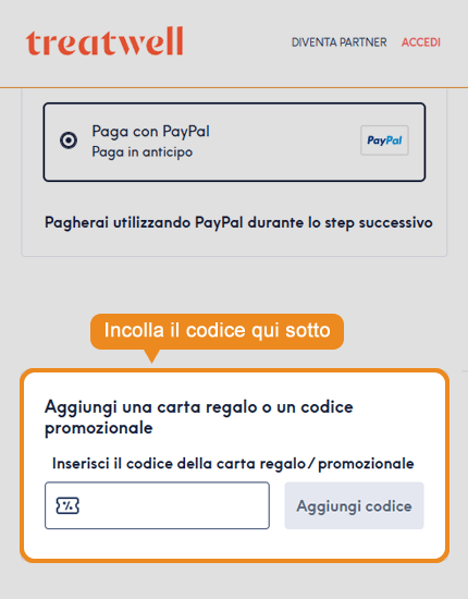 Dove inserire il codice sconto Treatwell