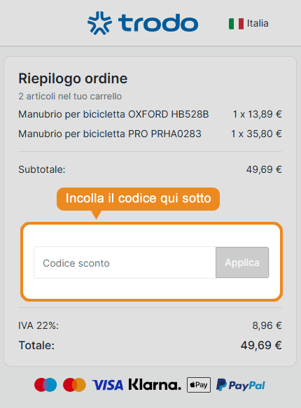 Dove inserire il codice sconto Trodo