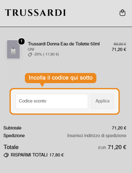 Dove inserire il codice sconto Trussardi