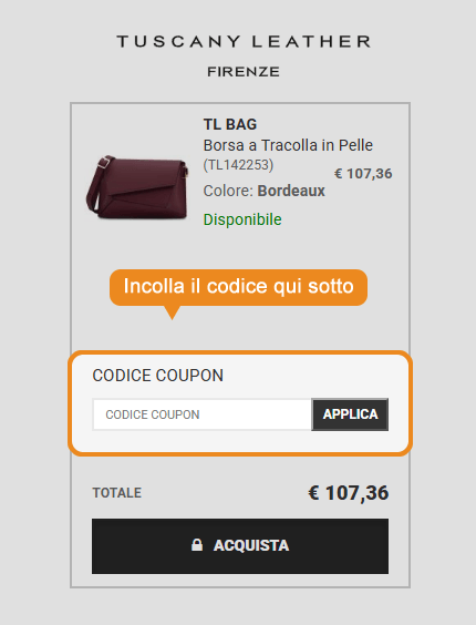Dove inserire il codice sconto Tuscany Leather