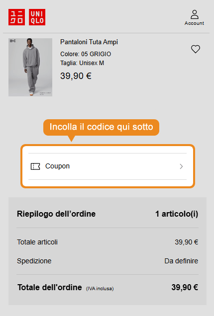 Dove inserire il codice sconto Uniqlo