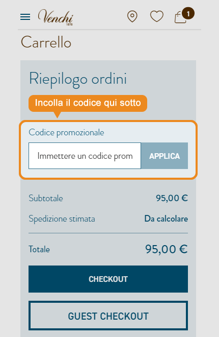 Dove inserire il codice sconto Venchi