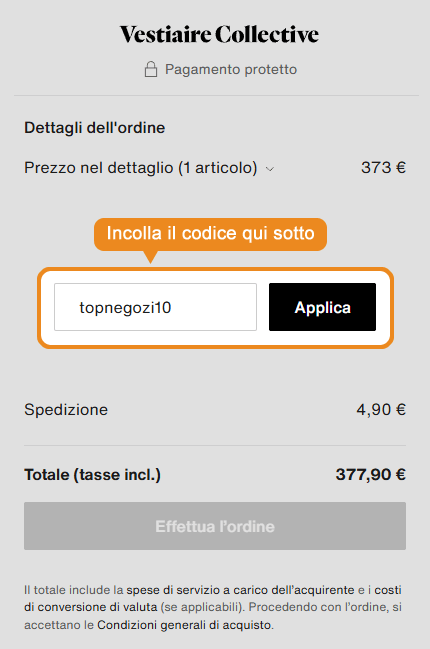 Dove inserire il codice sconto Vestiaire Collective
