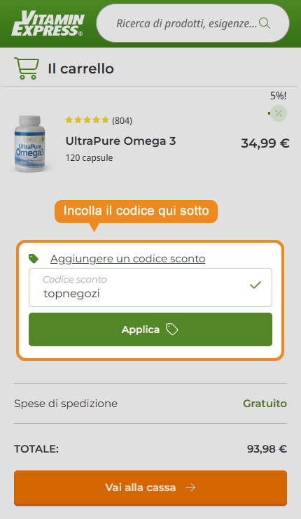 Dove inserire il codice sconto VitaminExpress