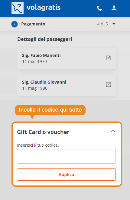 Dove inserire il codice sconto Volagratis