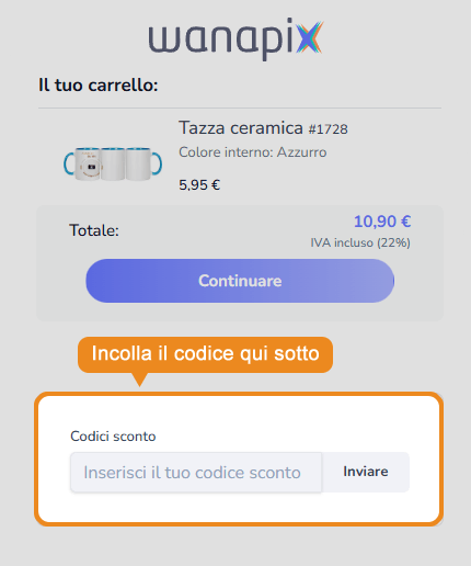 Dove inserire il codice sconto Wanapix