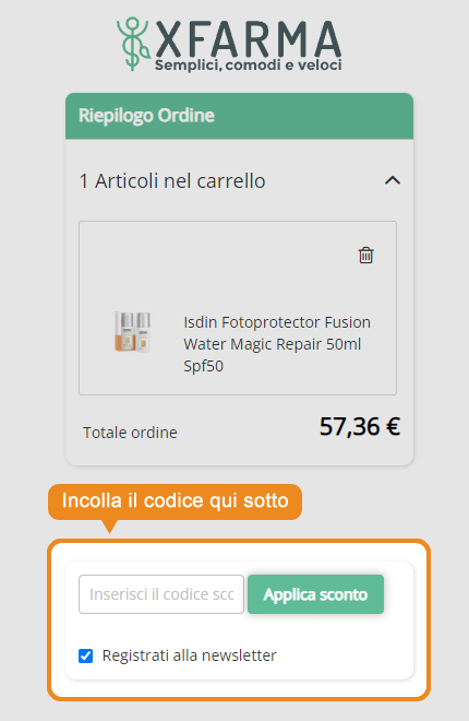 Dove inserire il codice sconto XFarma
