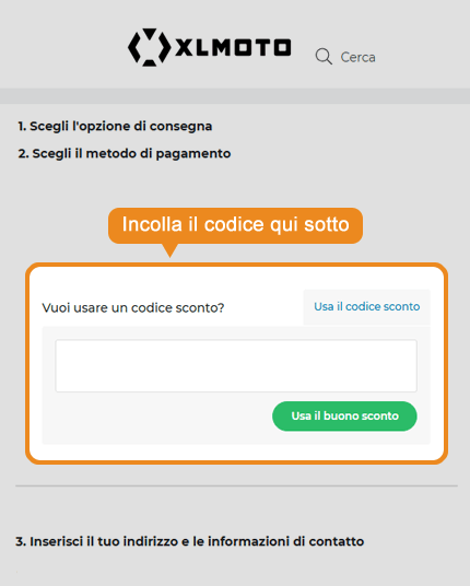 Dove inserire il codice sconto XLmoto