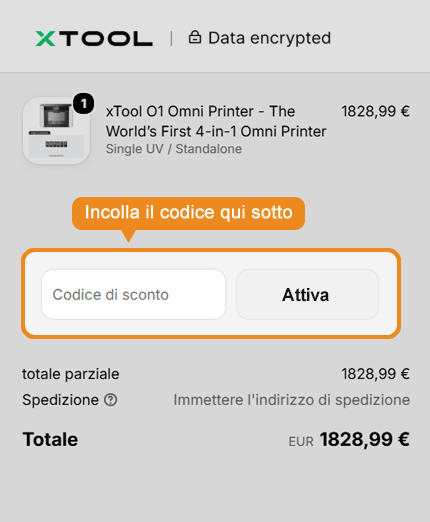 Dove inserire il codice sconto xTool