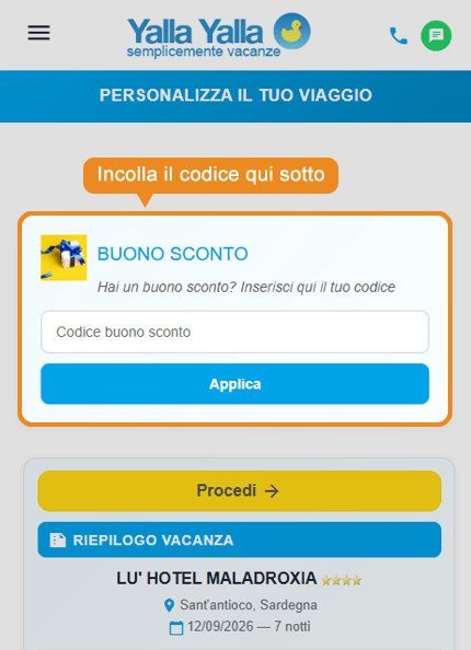 Dove inserire il codice sconto Yalla Yalla