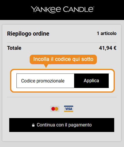 Dove inserire il codice sconto Yankee Candle