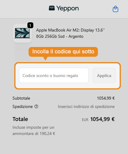 Dove inserire il codice sconto Yeppon