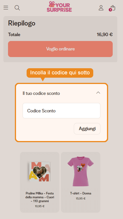 Dove inserire il codice sconto YourSurprise